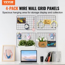 VEVOR Grid Väggpaneler, 4-pack Wire Wall Grid för fotobildskärm, Väggförvaring Organizer Metal Grid Väggpanel för hemmakontorsinredning med klämmor och krokar, 11,8x15,7 tum