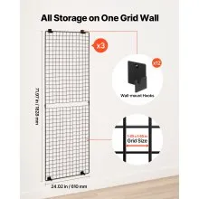 VEVOR 3 Packs Grid Wall Panels 2 x 6 ft Wall-Mounted Wire Display Racks Black