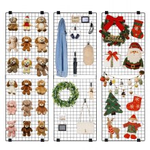VEVOR 3 Packs Grid Wall Panels, 2 x 6 ft Wire Grid Panels Display Rack, Wall-Mounted Art Display Shelf, Black Carbon Steel Wall Hanging Gridwall for Craft Show, Decoration, Storage, Notice Board