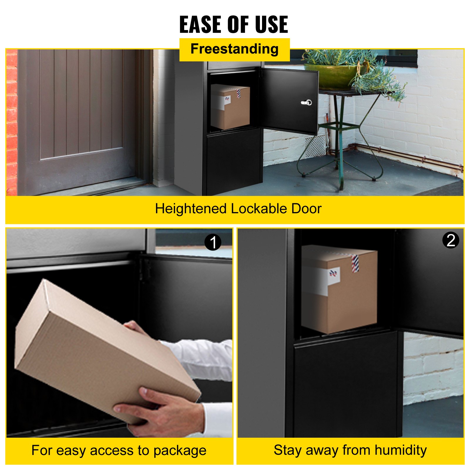 VEVOR Parcel Drop Box Lockable Freestanding Mailbox 10.5x15.4x41.5 in Gray Package Drop Box with Lockable Storage Compartment Heavy Duty Weatherproof for Express Mail Delivery for Home & Business Use
