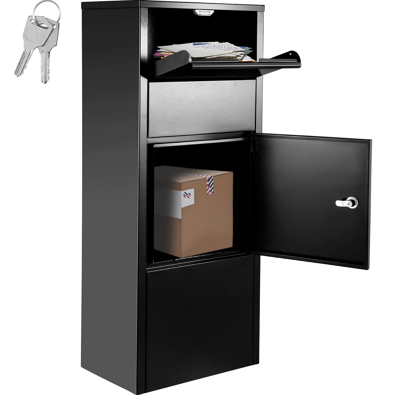 VEVOR Parcel Drop Box Lockable Freestanding Mailbox 10.5x15.4x41.5 in Gray Package Drop Box with Lockable Storage Compartment Heavy Duty Weatherproof for Express Mail Delivery for Home & Business Use