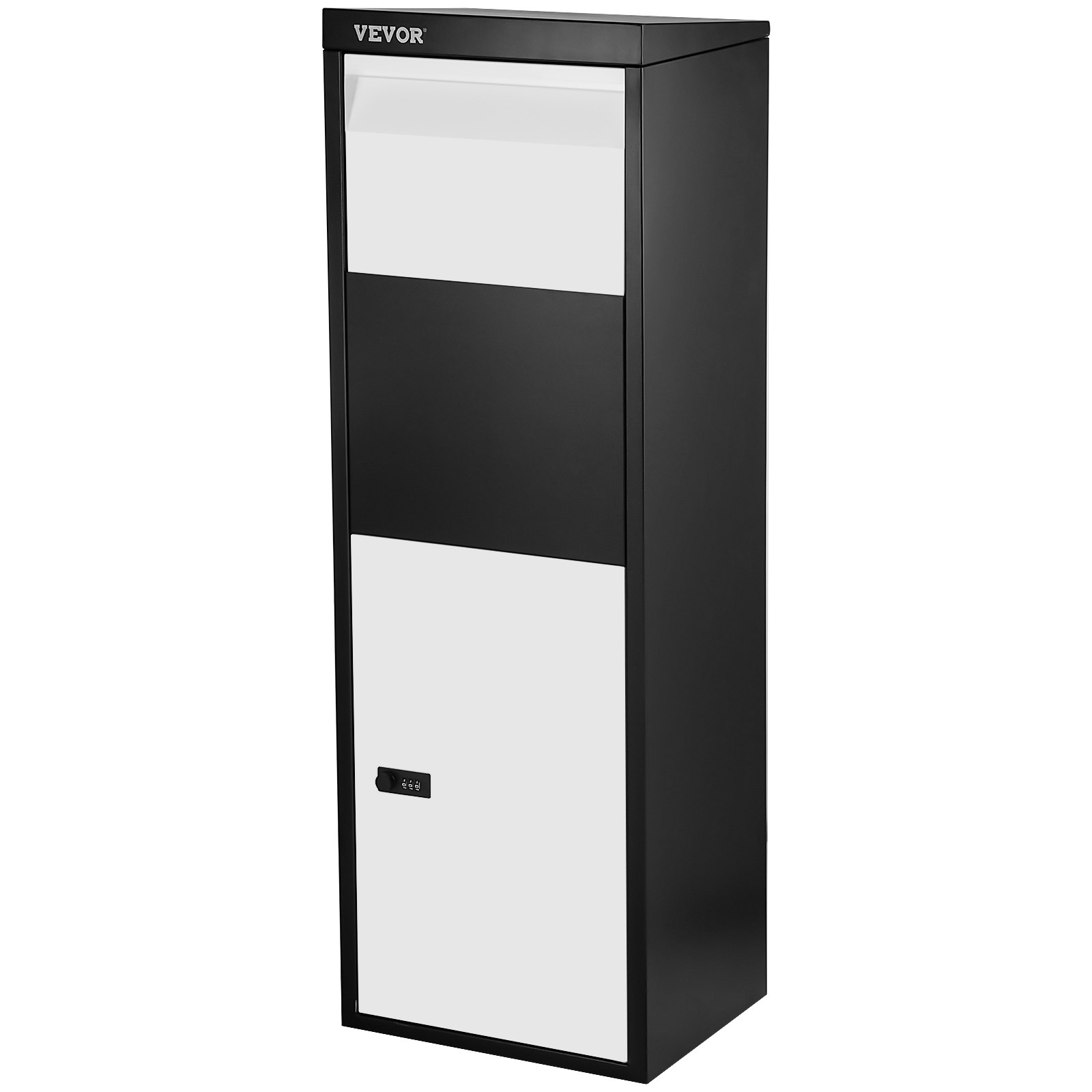 VEVOR Package Delivery Box, 14'' x 11.3'' x 42'' Galvanized Steel Parcel Mailbox w/Code Lock & Mounting Hardware, for Outdoor Porch, Curbside, Large, x11.3''x42'', Black and White