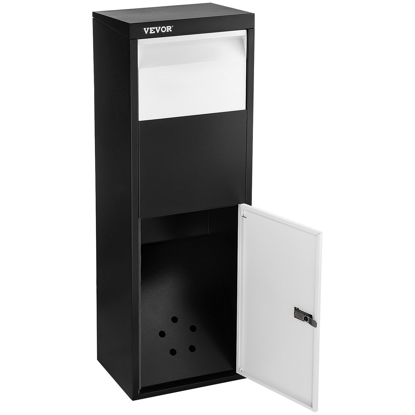VEVOR Package Delivery Box, 14'' x 11.3'' x 42'' Galvanized Steel Parcel Mailbox w/Code Lock & Mounting Hardware, for Outdoor Porch, Curbside, Large, x11.3''x42'', Black and White