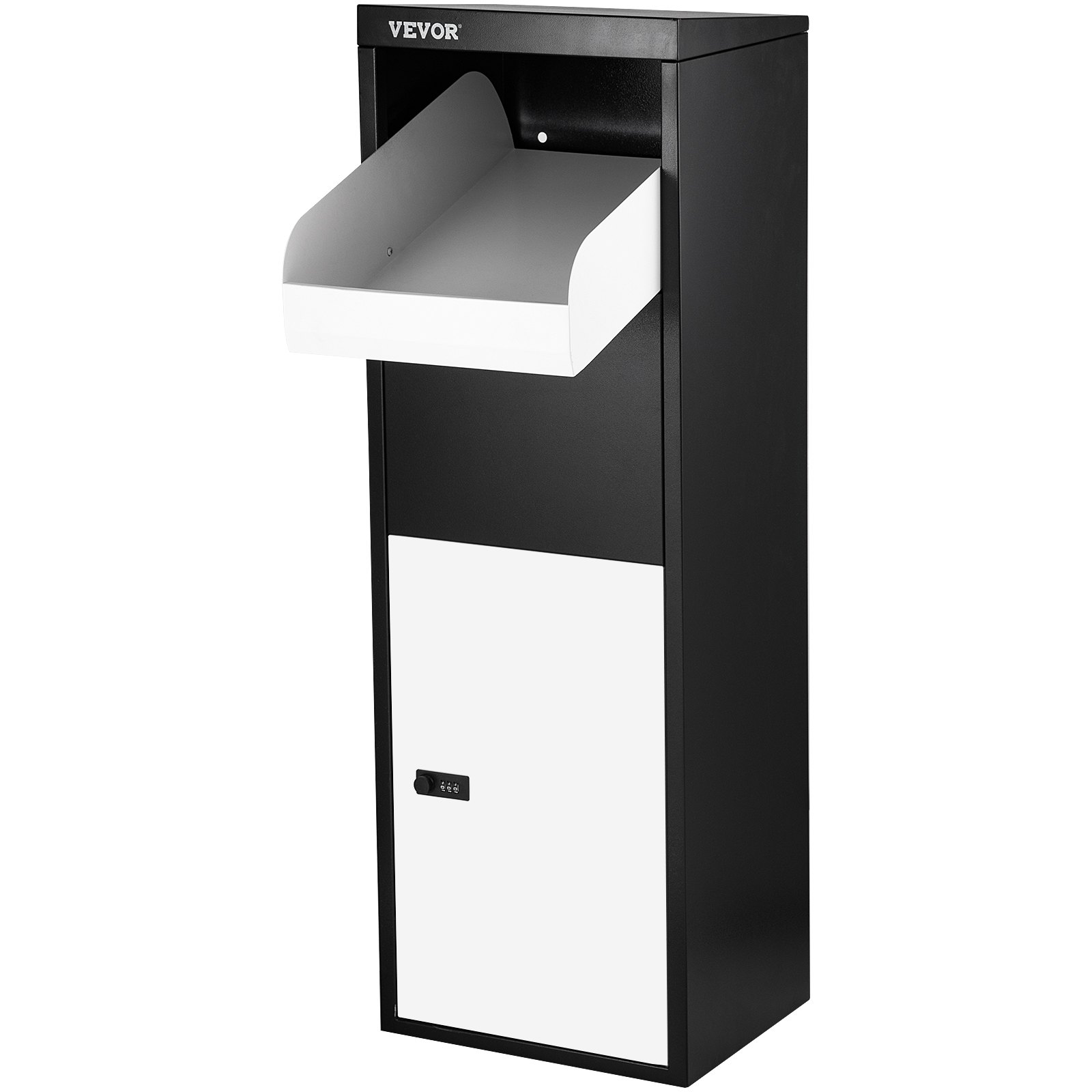 VEVOR Package Delivery Box, 14'' x 11.3'' x 42'' Galvanized Steel Parcel Mailbox w/Code Lock & Mounting Hardware, for Outdoor Porch, Curbside, Large, x11.3''x42'', Black and White