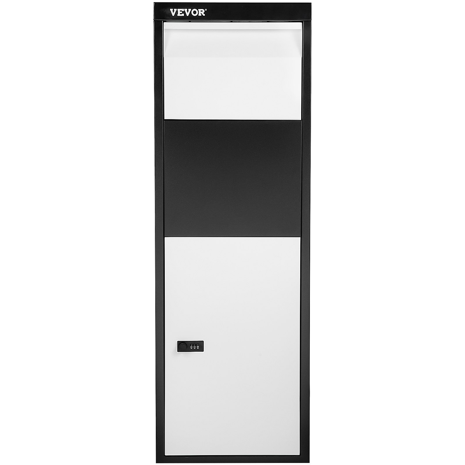 VEVOR Package Delivery Box, 14'' x 11.3'' x 42'' Galvanized Steel Parcel Mailbox w/Code Lock & Mounting Hardware, for Outdoor Porch, Curbside, Large, x11.3''x42'', Black and White
