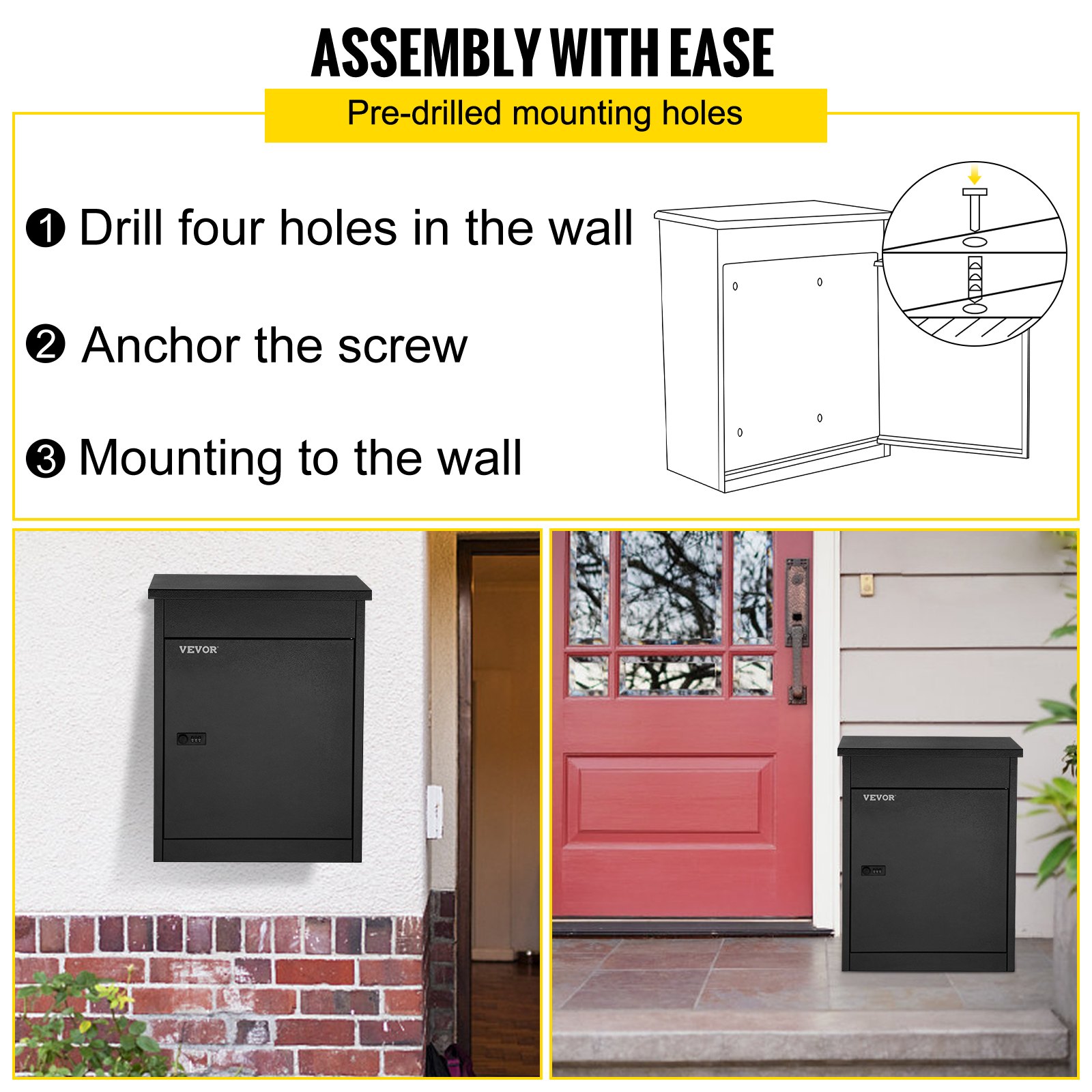 VEVOR Parcel Box, 17.32x13.78x22.83in Mailbox, Wall Mounted Package Box with Lockable Storage Compartment, Galvanized Steel Letterbox, Weatherproof for Express Mail Delivery for Home&Business Use