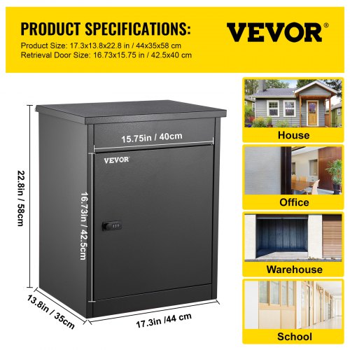 VEVOR Parcel Drop Box Gray Galvanized Steel 17.32x13.78x22.83in Wall Mounted Package Drop Box with Lockable Storage Compartment Heavy Duty Weatherproof for Express Mail Delivery for Home&Business Use