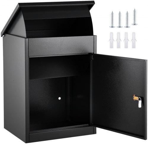 VEVOR Parcel Drop Box Gray Galvanized Steel 17.32x13.78x22.83in Wall Mounted Package Drop Box with Lockable Storage Compartment Heavy Duty Weatherproof for Express Mail Delivery for Home&Business Use