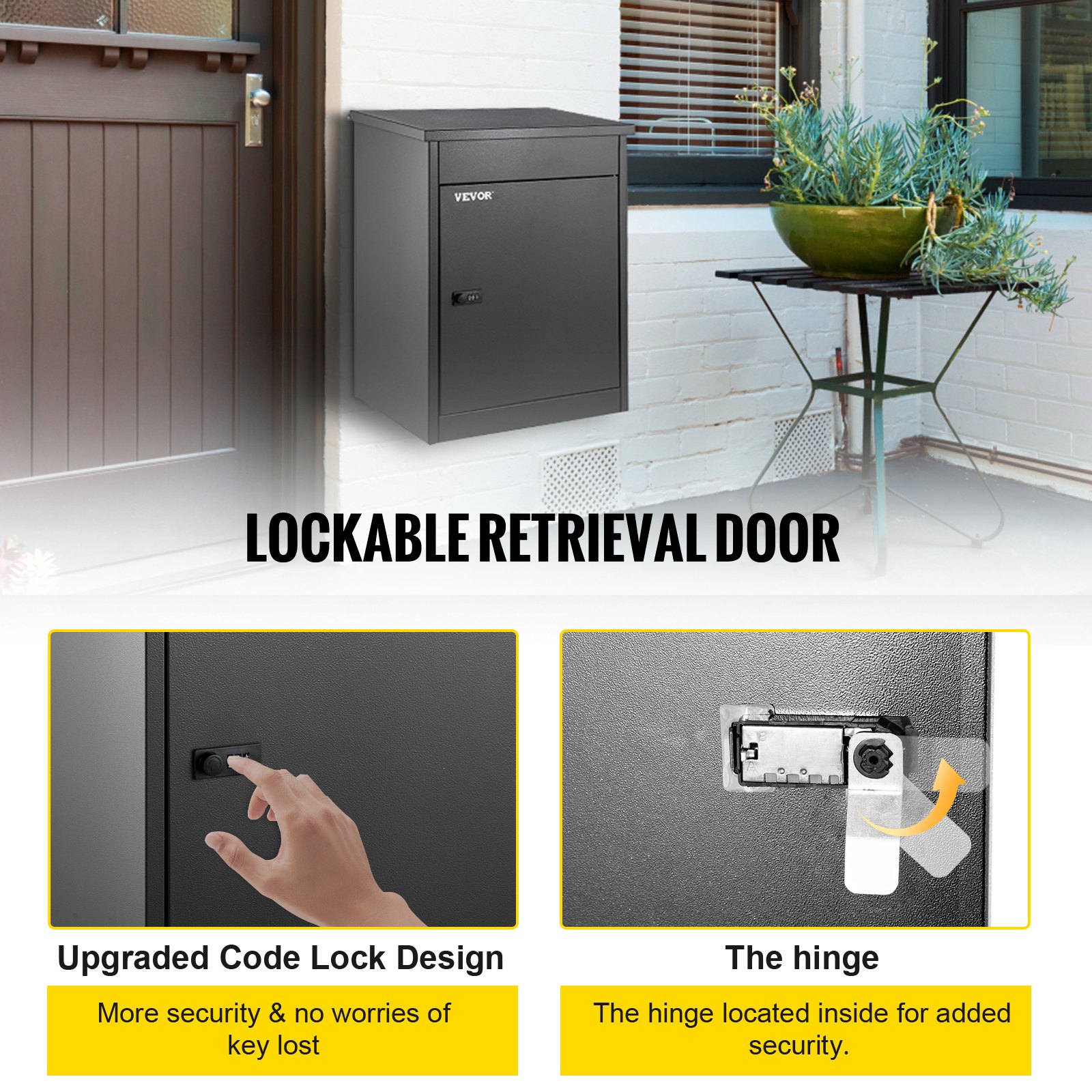 VEVOR Parcel Drop Box Gray Galvanized Steel 17.32x13.78x22.83in Wall Mounted Package Drop Box with Lockable Storage Compartment Heavy Duty Weatherproof for Express Mail Delivery for Home&Business Use