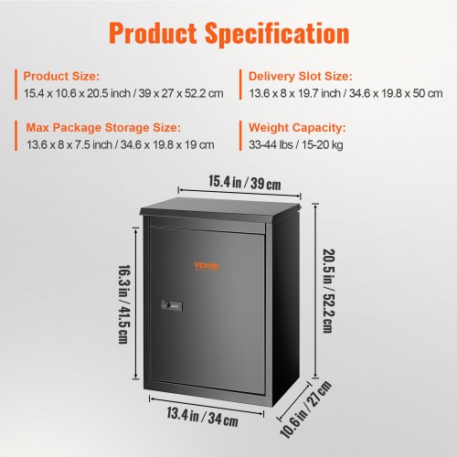 VEVOR Package Delivery Boxes For Outside, Extra Large Mailbox For Parcel Wall Mounted Lockable, Galvanized Steel Parcel Drop Box With Anti-Theft Baffle, IPX3 Waterproof For Porch, Curbside - View #11