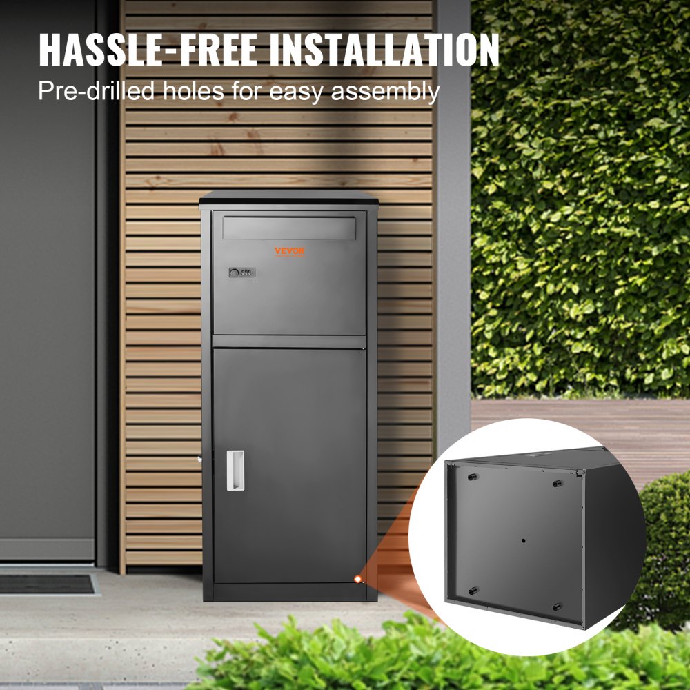 VEVOR Package Delivery Boxes for Outside 41.1x40.1x111.8 cm, Galvanized Steel Package Delivery Box with Coded Lock, Removable Anti-theft Baffle, IPX3 Waterproof Parcel Drop Box for Outside, Porch