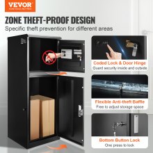 VEVOR Package Delivery Boxes for Outside 16.2"x15.8"x44", Galvanized Steel Package Delivery Box with Coded Lock, Removable Anti-theft Baffle, IPX3 Waterproof Parcel Drop Box for Outside, Porch