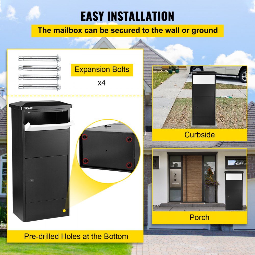VEVOR Package Delivery Drop Box Parcel Mailbox 18.9''x12''x44'' Porch Container