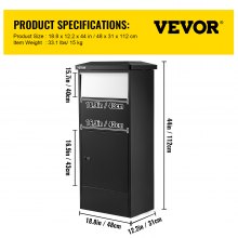 VEVOR Package Delivery Drop Box Parcel Mailbox 18.9''x12''x44'' Porch Container