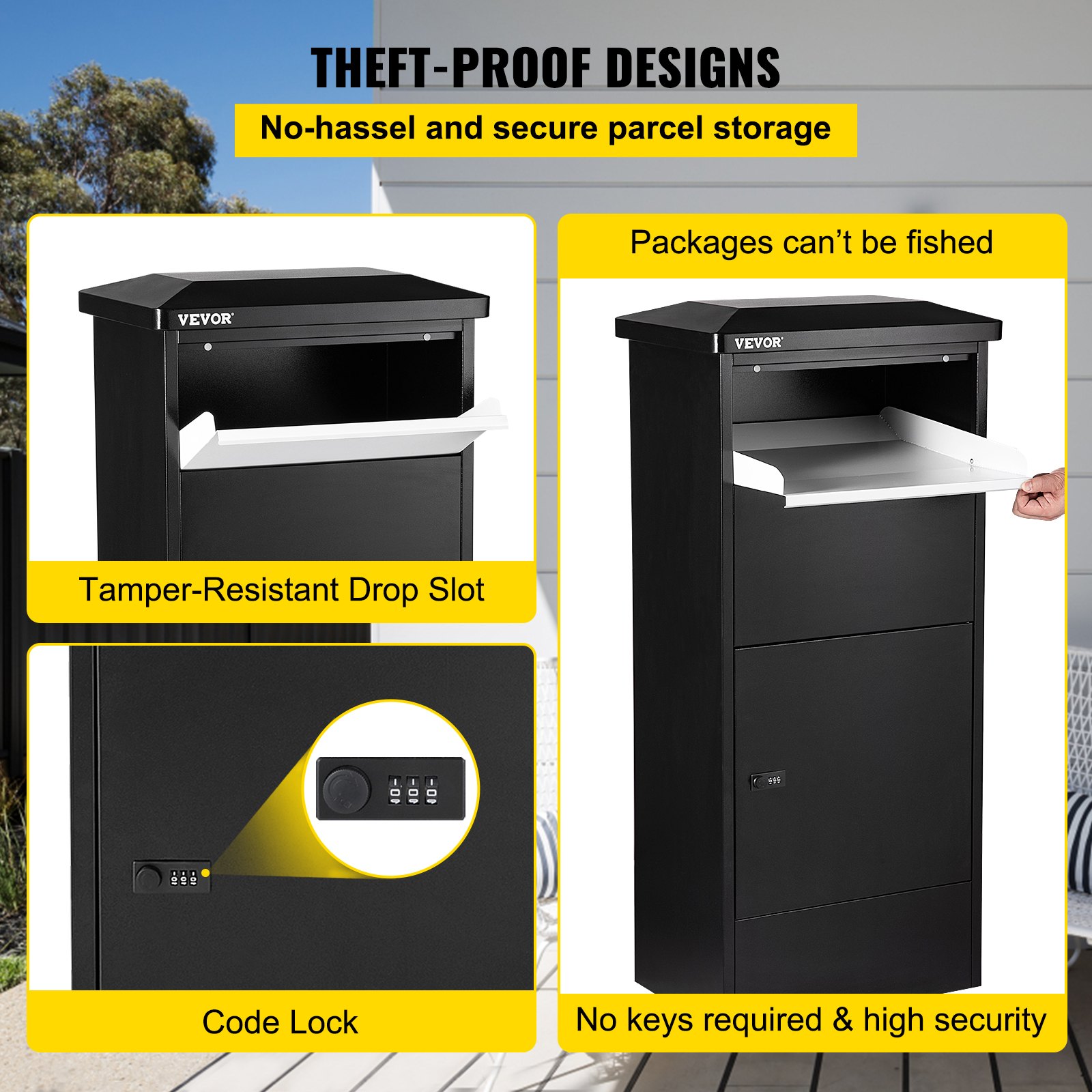 VEVOR Package Delivery Drop Box Parcel Mailbox 18.9''x12''x44'' Porch Container