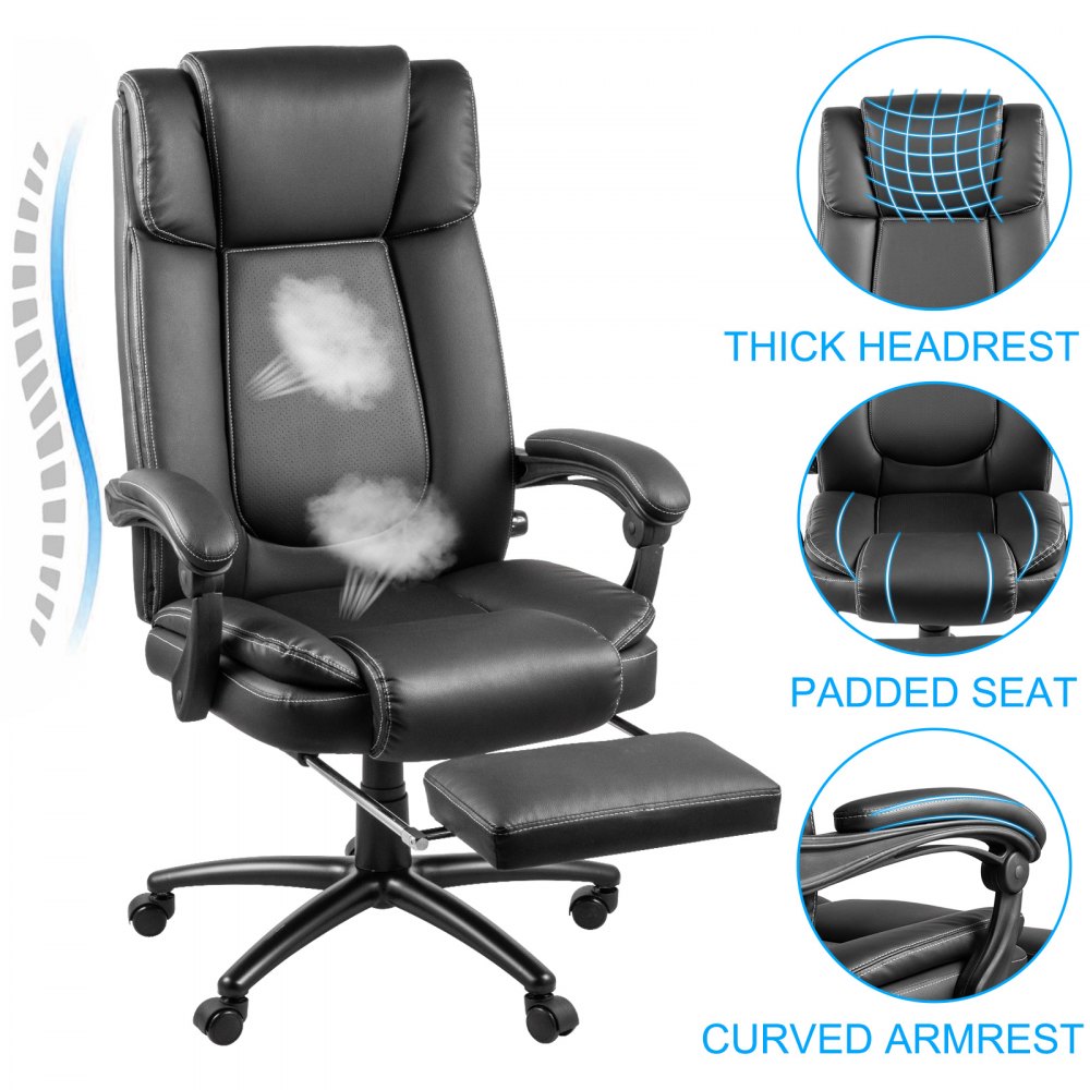 Qulomvs Mesh Ergonomic Office Task Chair with Footrest, Headrest and  Backrest 90-135 Adjustable Computer Executive Home Desk Chair with Wheels  360
