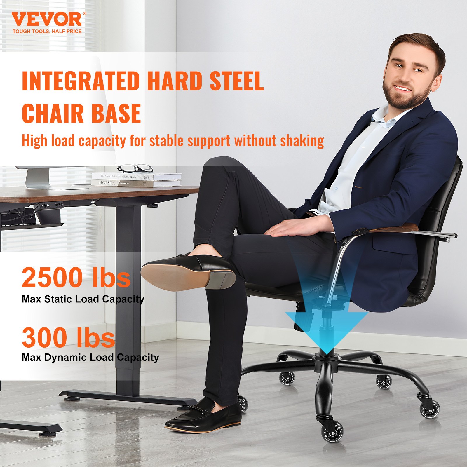 VEVOR Office Chair Base Replacement, 28", 2500 lbs Static Load Capacity, Heavy Duty Universal Computer Desk Chair Stool Base Part with 5 Casters and Gas Cylinder, Desk Chair Base Replacement, Black