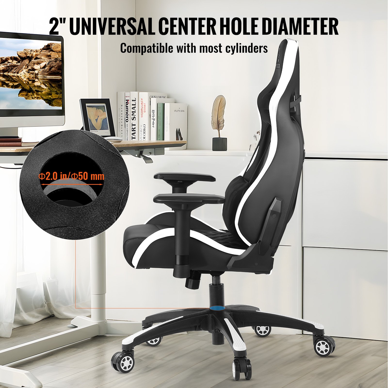 VEVOR Office Chair Base Replacement, 28", 2500 lbs Static Load, Heavy Duty Universal Computer Desk Chair Stool Base Part with 5 Casters and Reinforced Legs, Desk Chair Base Replacement, Black + White