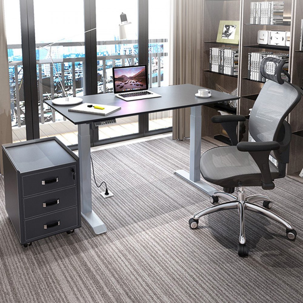 Electric Standing Desk Frame Sit Stand Motorized Height & Width Adjustable Gray