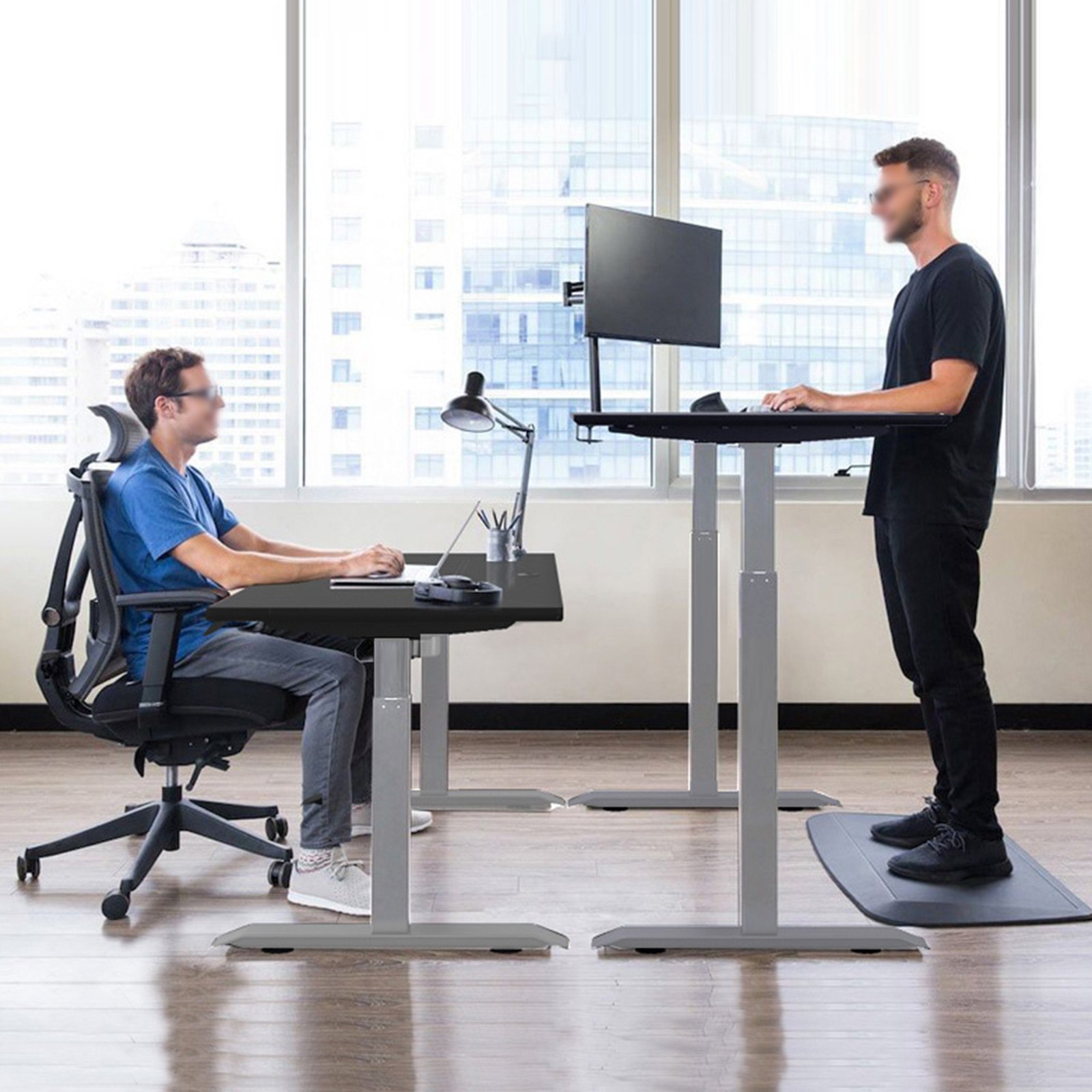 Electric Standing Desk Frame Sit Stand Motorized Height & Width Adjustable Gray