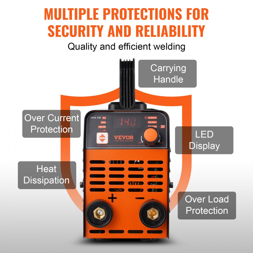 VEVOR Stick Welder, 140A ARC/Lift TIG 2-IN-1 Welding Machine with IGBT Inverter 110V Portable MMA Welder Machine with Hot Start, Arc force and Anti-Stick