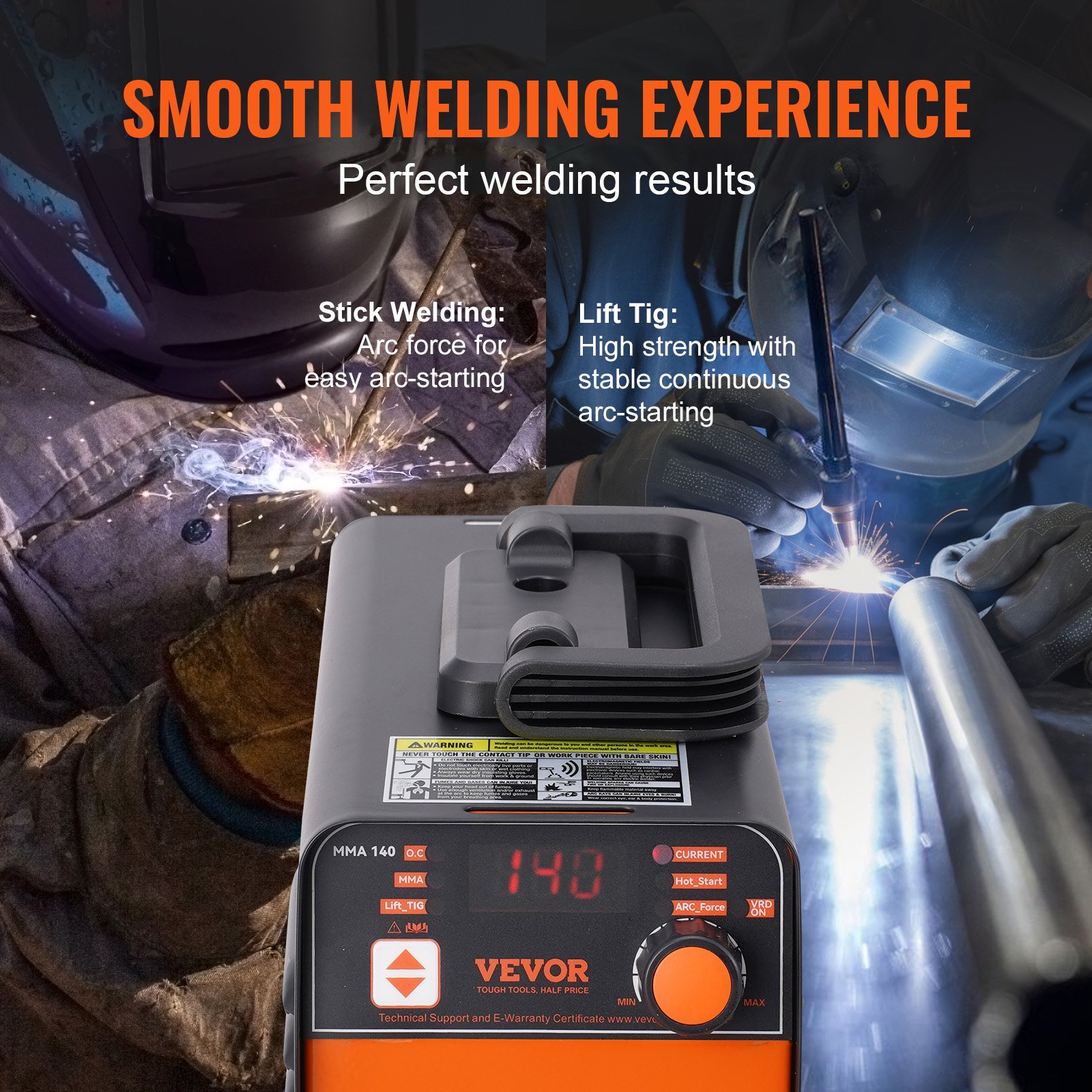 VEVOR Stick Welder, 140A ARC/Lift TIG 2-IN-1 Welding Machine with IGBT Inverter 110V Portable MMA Welder Machine with Hot Start, Arc force and Anti-Stick