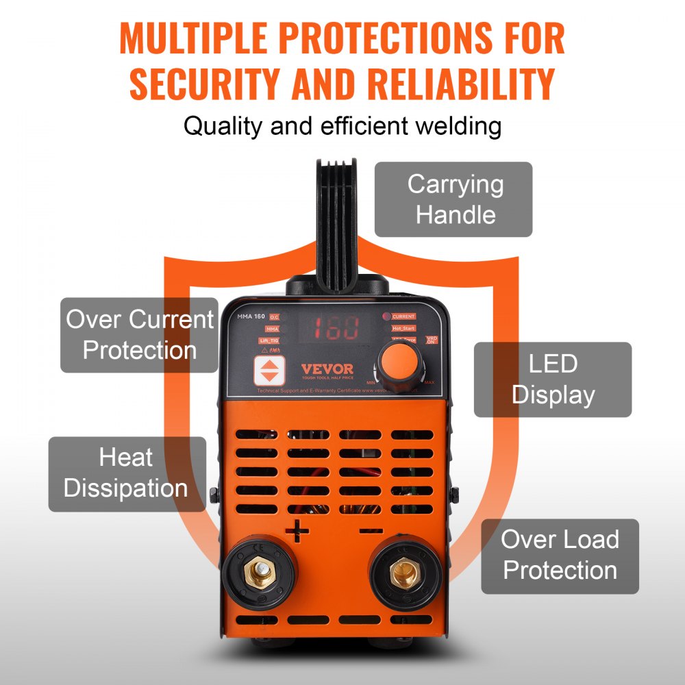 VEVOR 220V Stick Welder, 160A ARC/Lift TIG Welding Machine with Large LED Display, 2-in-1 Portable Stick Welding Machine with Hot Start Arc Force Anti-Stick VRD, MMA ARC Welder Machine, Welding
