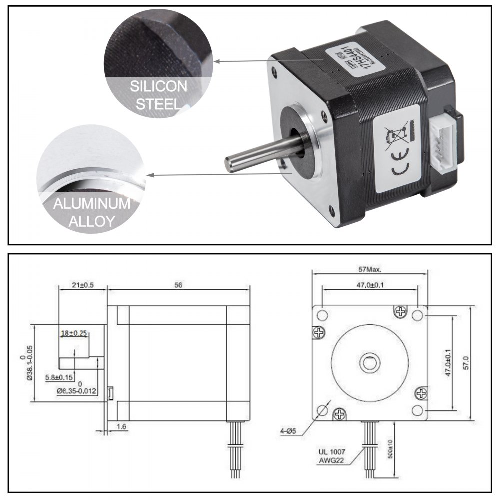 VEVOR 5Pcs Nema 17 Stepper Stepping Motor Control 2 Phase 1.8° 1.7A 0.4 N.M