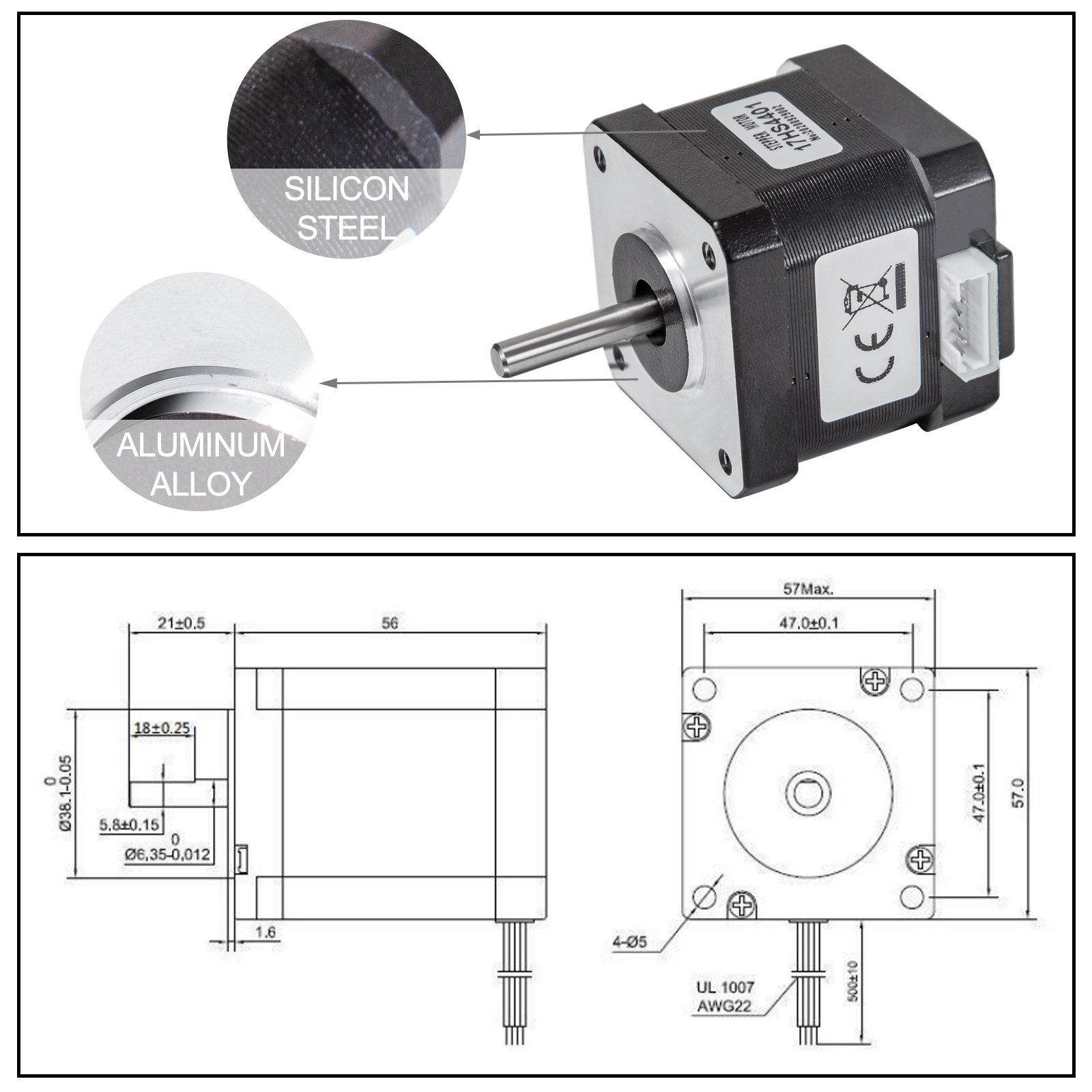VEVOR 5Pcs Nema 17 Stepper Stepping Motor Control 2 Phase 1.8° 1.7A 0.4 N.M