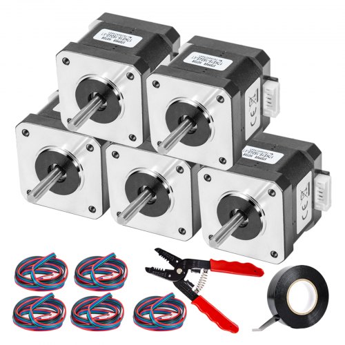 VEVOR Stepper Motor 45Ncm High Torque Stepper Motor, NEMA 17 Step Motor, 2 Phase 1.8 Degree 1.5A Stepping Motor, 3.4V 5PCS