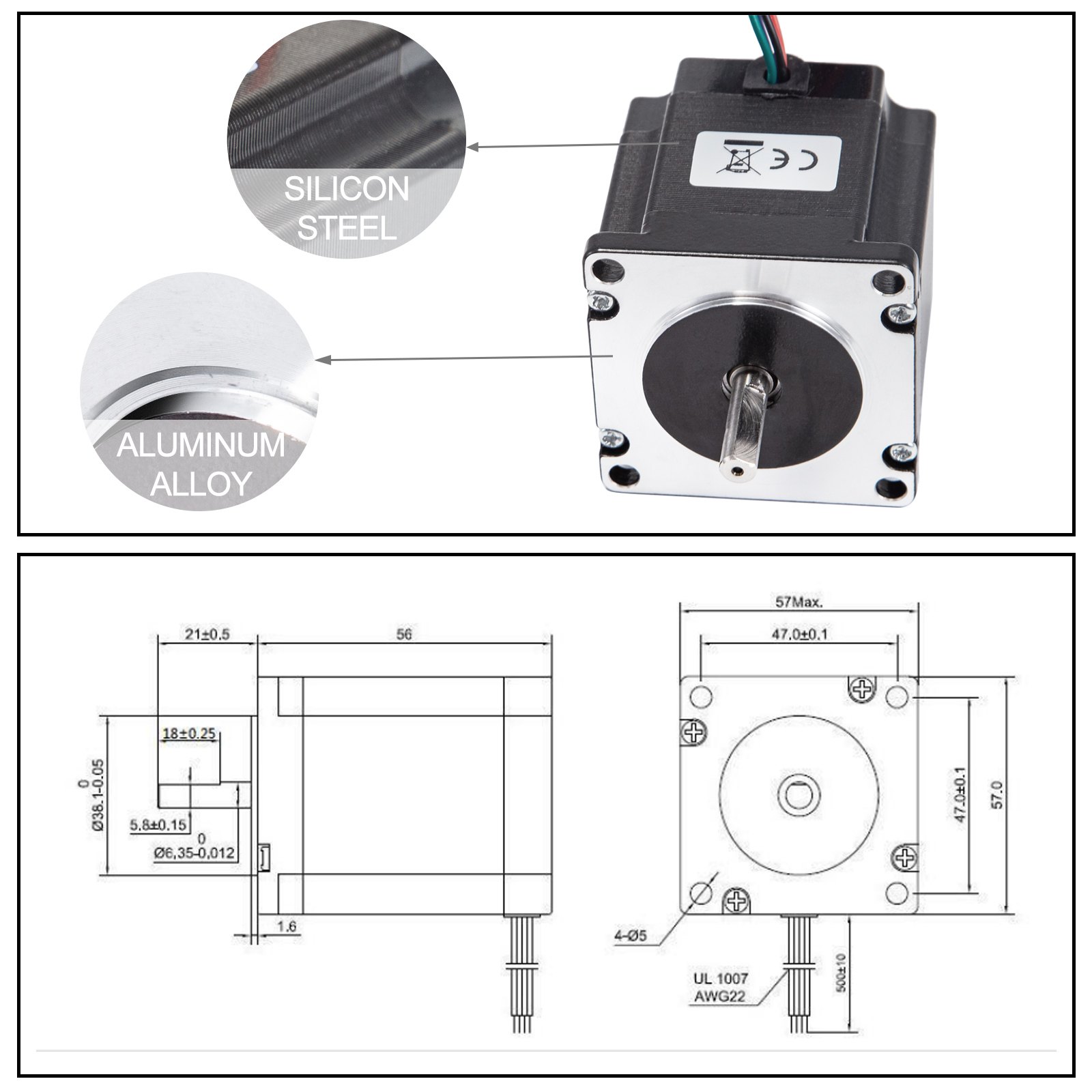 VEVOR 3PCS 1.26Nm Nema 23 Stepper Motor 2.8A 56mm 4-wire 5.95mm Shaft CNC Router