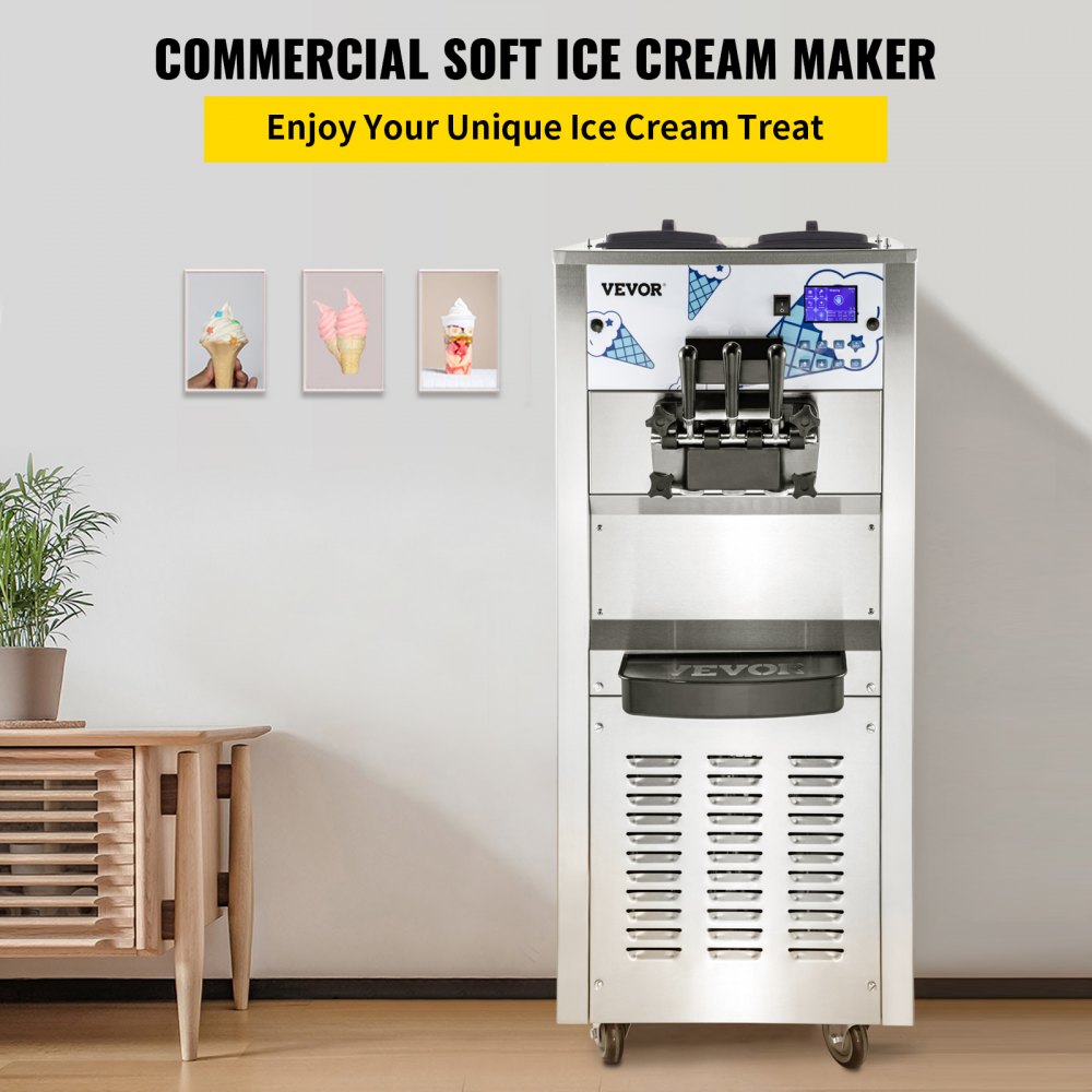 Máquina de helado suave VEVOR de doble tolva de 12 l, 3 opciones de sabor, 2500 W, pantalla LCD, ideal para restaurantes y bares.