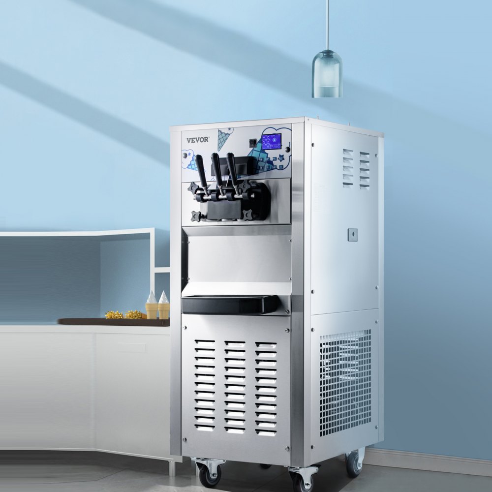 Máquina de helado suave VEVOR de doble tolva de 12 l, 3 opciones de sabor, 2500 W, pantalla LCD, ideal para restaurantes y bares.