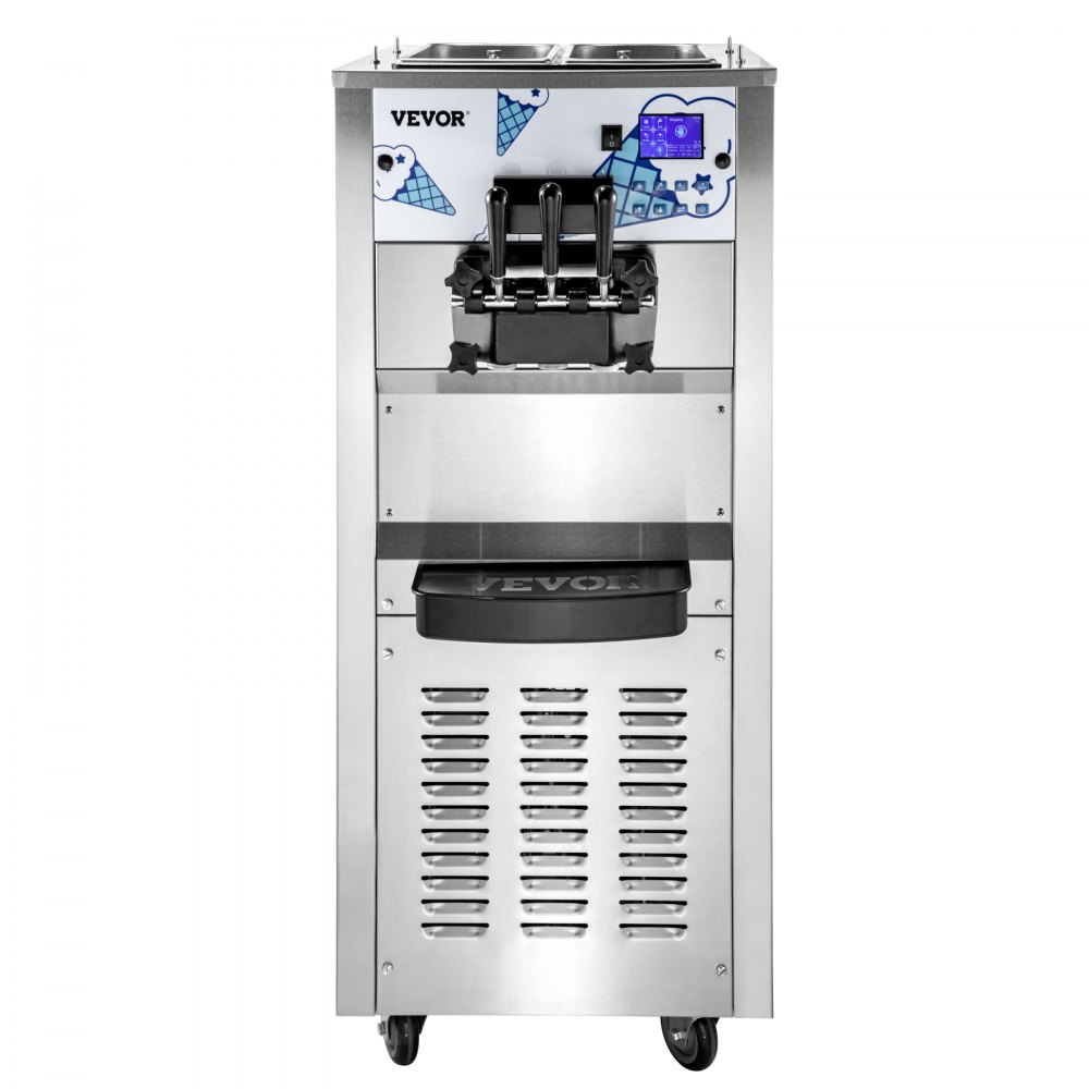 Máquina de helado suave VEVOR de doble tolva de 12 l, 3 opciones de sabor, 2500 W, pantalla LCD, ideal para restaurantes y bares.