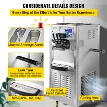 VEVOR Commercial Ice Cream Machine with Two 12L Hoppers Soft Serve Machine with 3 Flavors Commercial Ice Cream Maker 2500W Compressor Soft Ice Cream Machine with LCD Panel for Restaurants Snack Bar