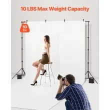 VEVOR Backdrop Stand, 7 x 10 ft Adjustable Photo Backdrop Stand Kit, Portable Background Backdrop Stand with 3 Crossbars, Heavy Duty Projector Screen Stand, for Wedding, Photo Video Studio & Party