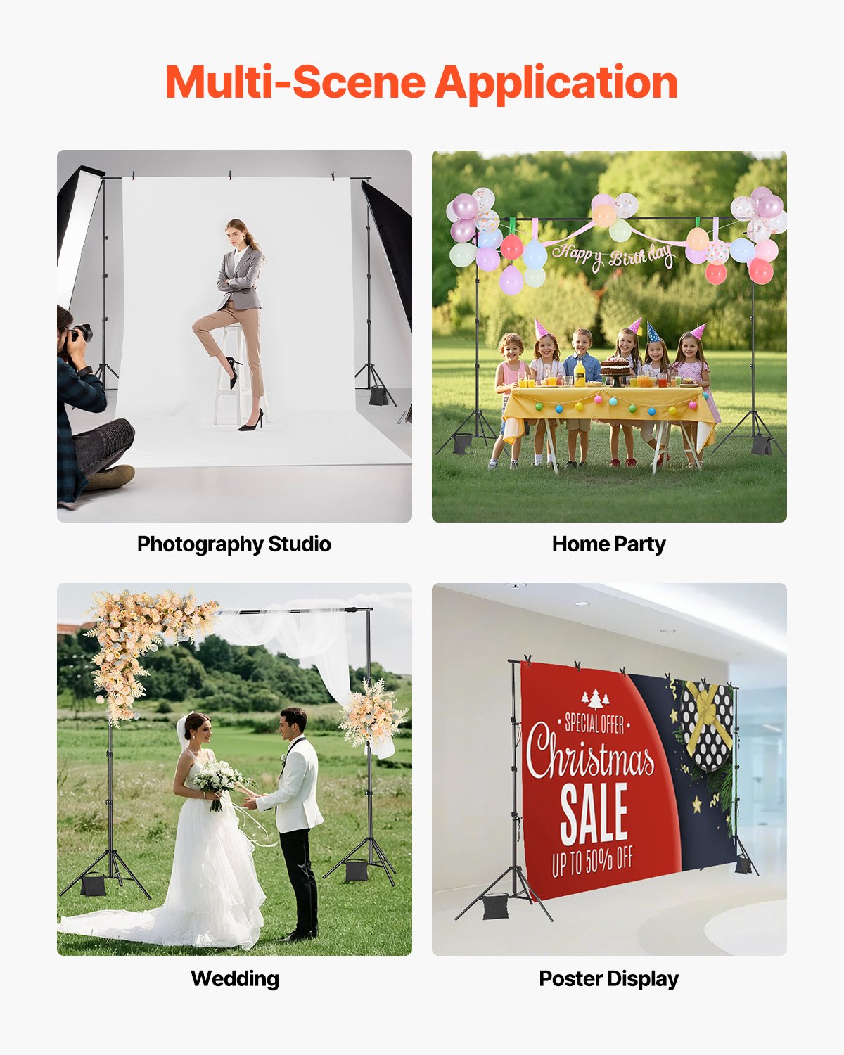 VEVOR Backdrop Stand Background Stand Kit with 2 Tripod for Party & Photo Studio