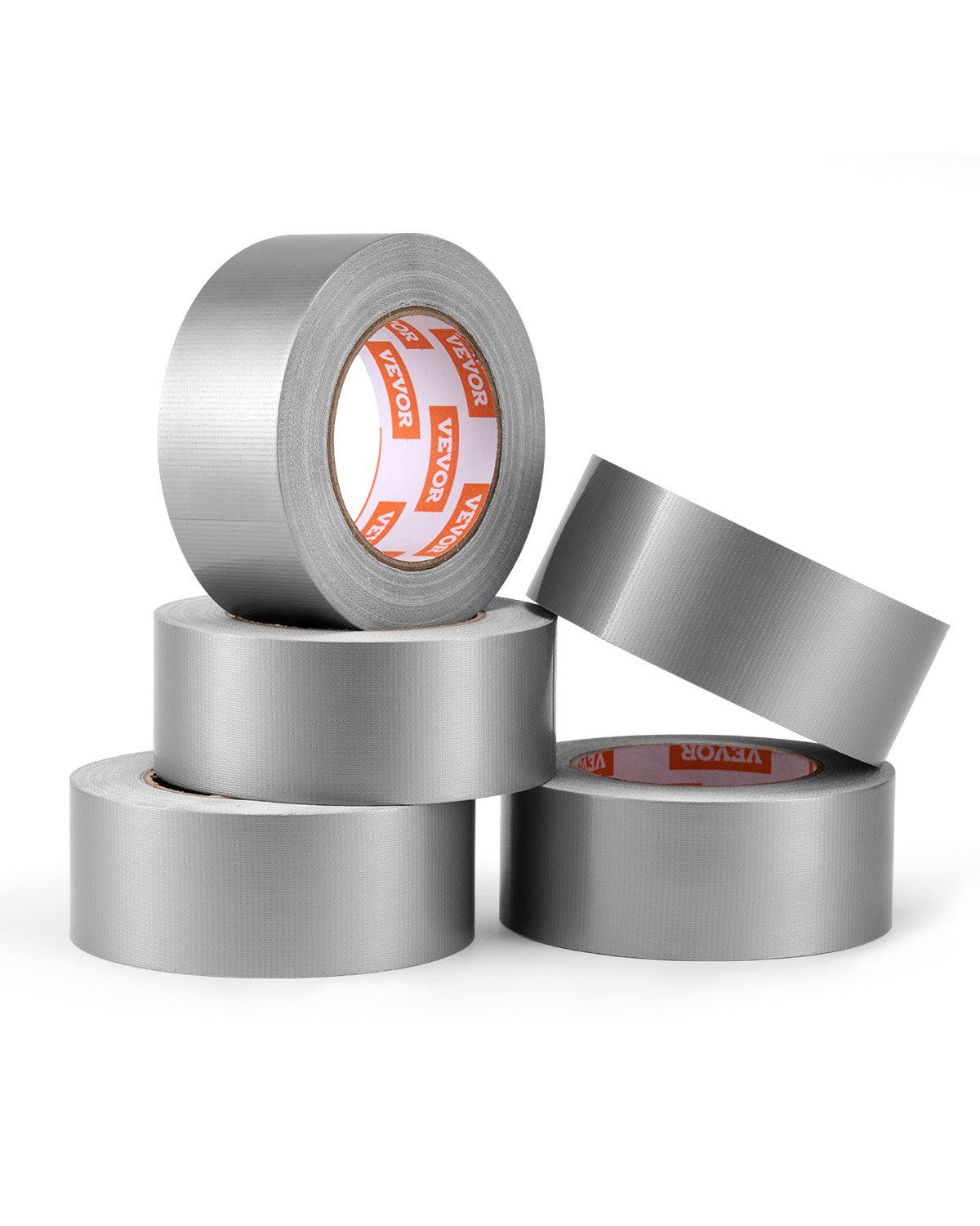 VEVOR 5-Pack Duct Tape, 2 in x 30 Yards, No Residue Strong Adhesive Waterproof Temperature-Resistant Heavy Duty Duct Tape, Tear by Hand, for Indoor Outdoor Repair, Industrial, All Weather, Sliver