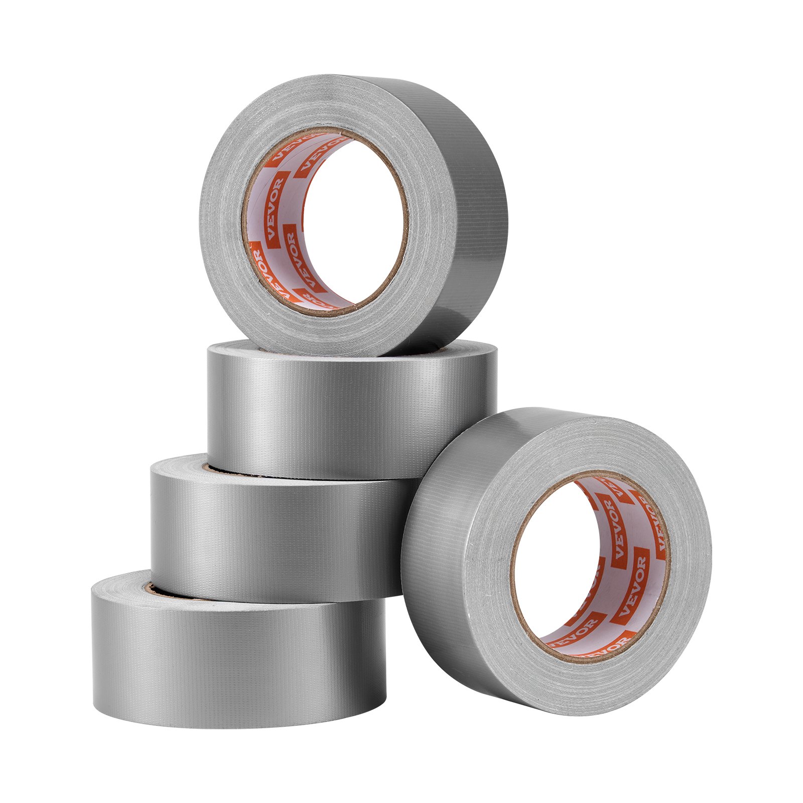 VEVOR 5-Pack Duct Tape, 2 in x 30 Yards, No Residue Strong Adhesive Waterproof Temperature-Resistant Heavy Duty Duct Tape, Tear by Hand, for Indoor Outdoor Repair, Industrial, All Weather, Sliver