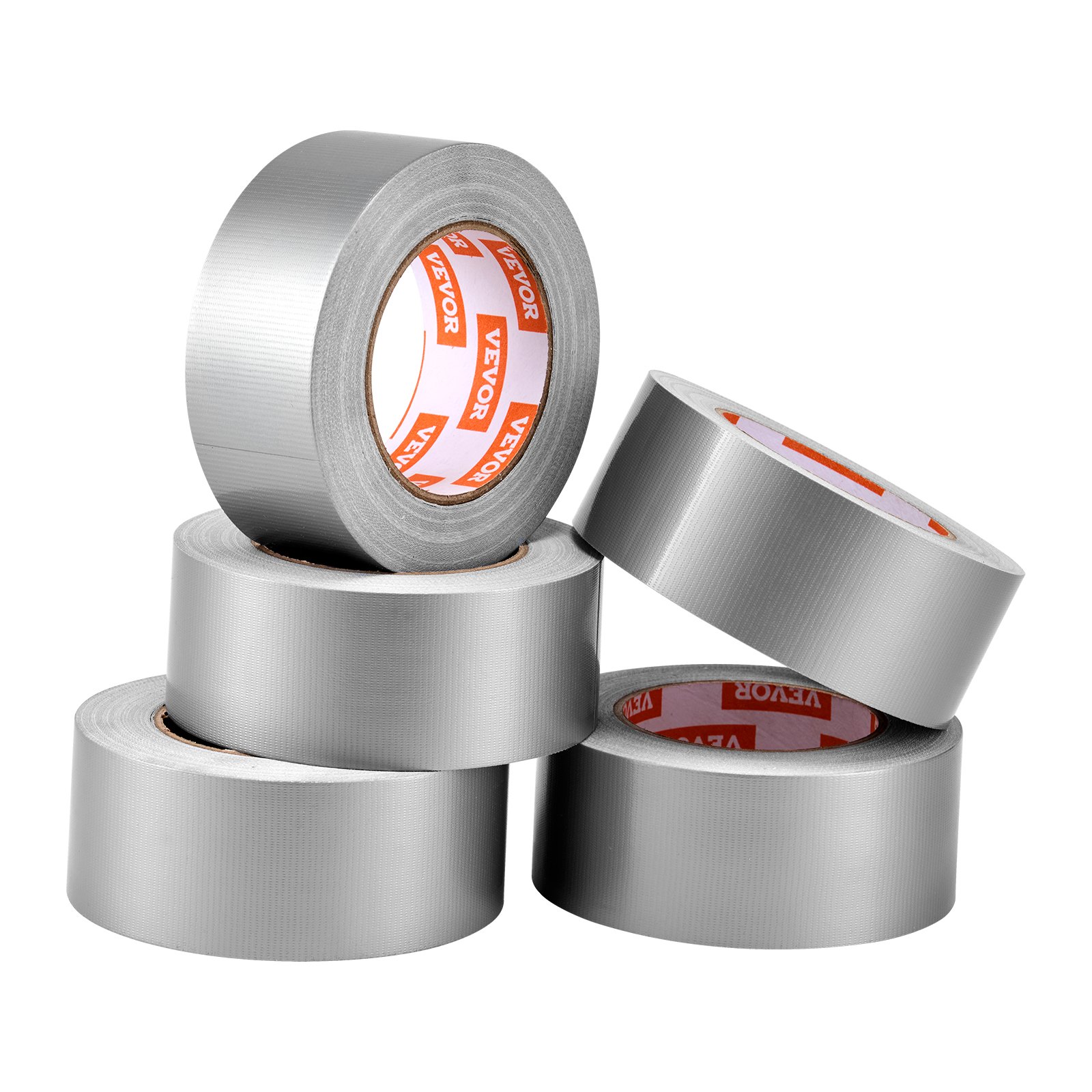 VEVOR 5-Pack Duct Tape, 2 in x 30 Yards, No Residue Strong Adhesive Waterproof Temperature-Resistant Heavy Duty Duct Tape, Tear by Hand, for Indoor Outdoor Repair, Industrial, All Weather, Sliver