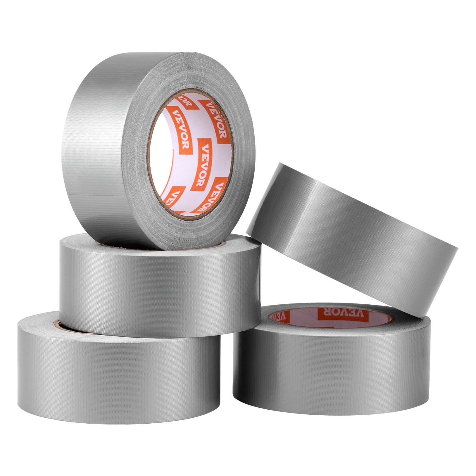 VEVOR 5-Pack Duct Tape, 2 in x 30 Yards, No Residue Strong Adhesive Waterproof Temperature-Resistant Heavy Duty Duct Tape, Tear by Hand, for Indoor Outdoor Repair, Industrial, All Weather, Sliver