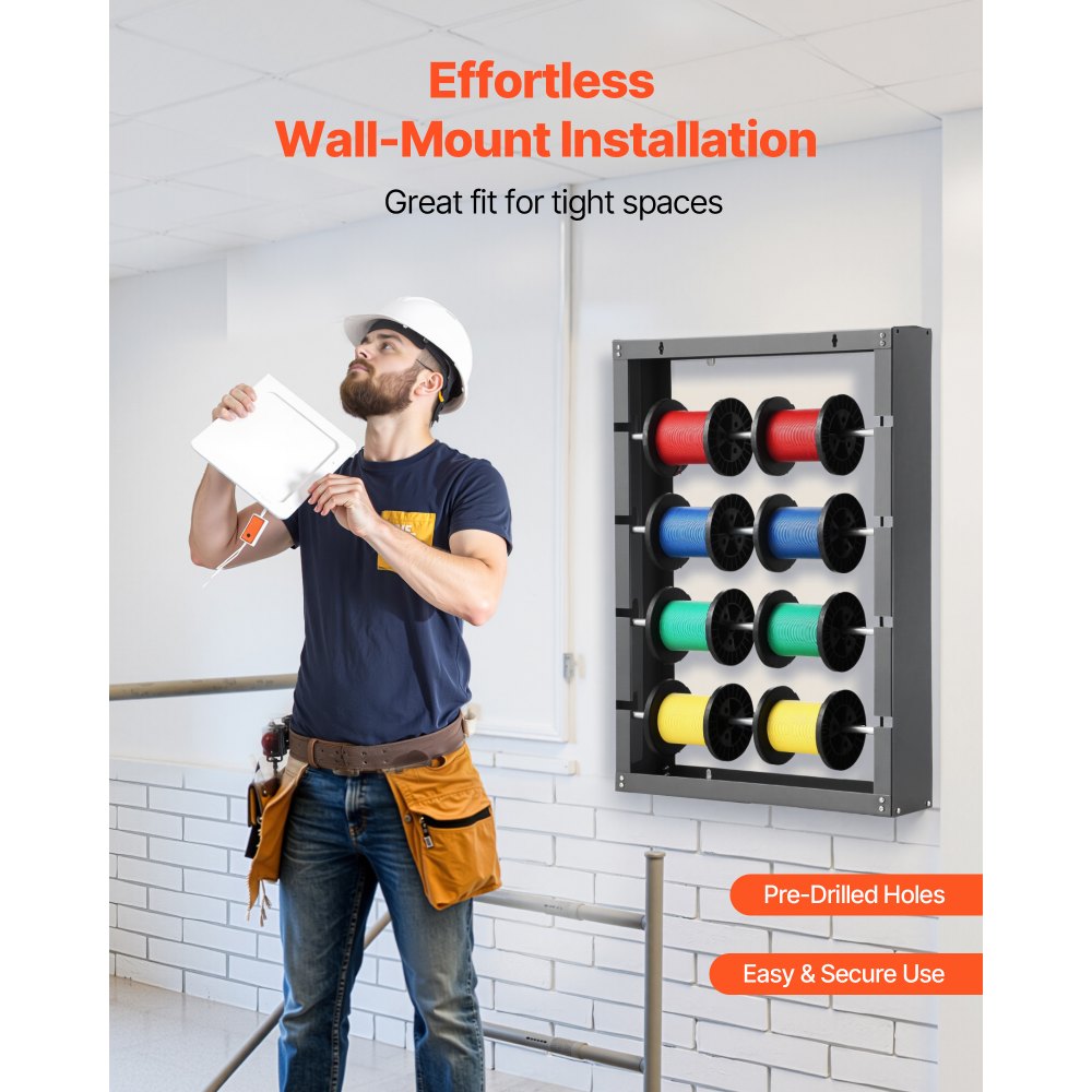 VEVOR Wire Spool Rack, 4 Adjustable Rods, Cold-Rolled Steel Wire Spool Holder Wall Mounted for Multi-Spools, Wiring Storage, 68kg / 150 lbs Capacity Cable Dispenser, for Electrical Industrial Retail Use