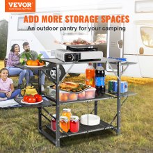 Masă de bucătărie de camping VEVOR, stație de gătit portabilă pliabilă dintr-o singură bucată cu o geantă de transport, masă de camping din aluminiu 4 mese laterale din fier și 2 rafturi, ideală pentru picnicuri în aer liber, grătare, camping, călătorii cu RV