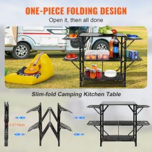 VEVOR Camping Kitchen Table Folding Portable Cook Station 5 Tables & 2 Shelves