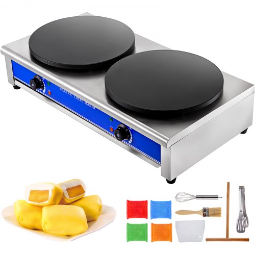Electric Crepe Maker 2 Heads Breakfast Cooker Making Dessert Grill Plate Machine