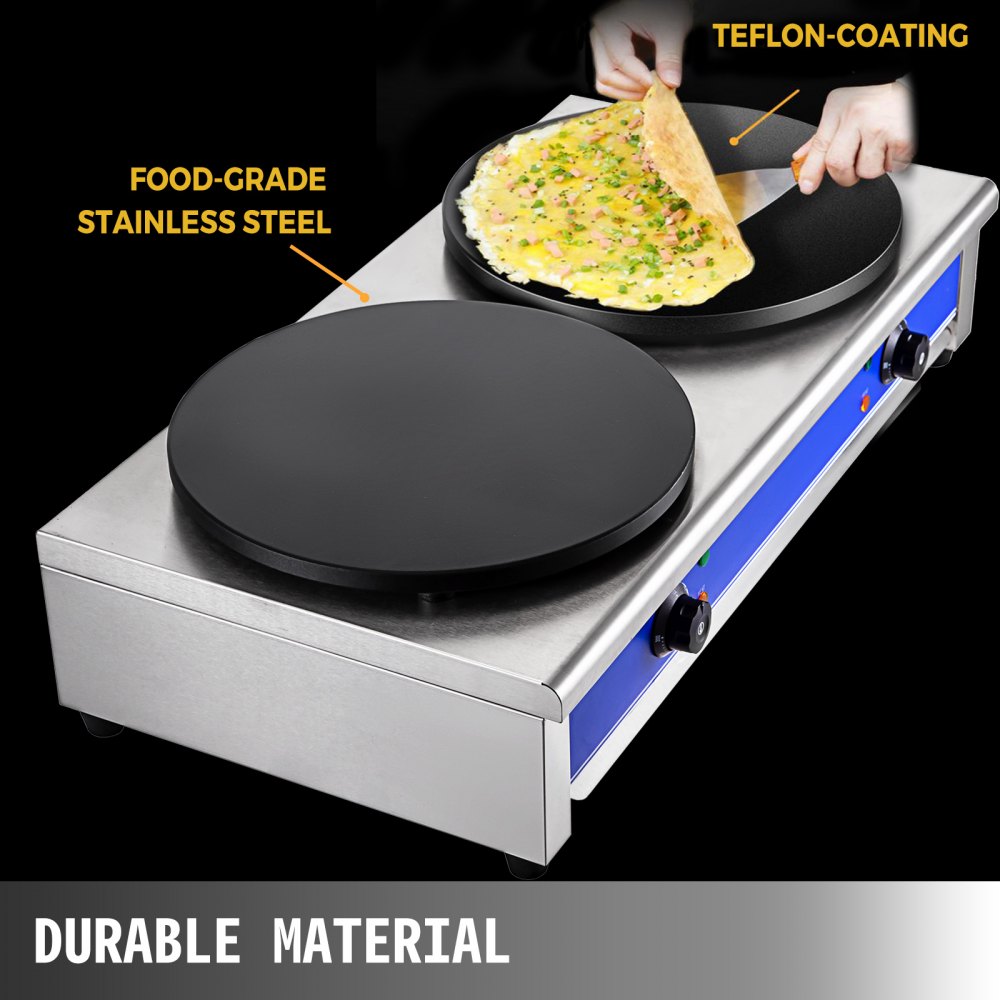 Electric Crepe Maker 2 Heads Breakfast Cooker Making Dessert Grill Plate Machine