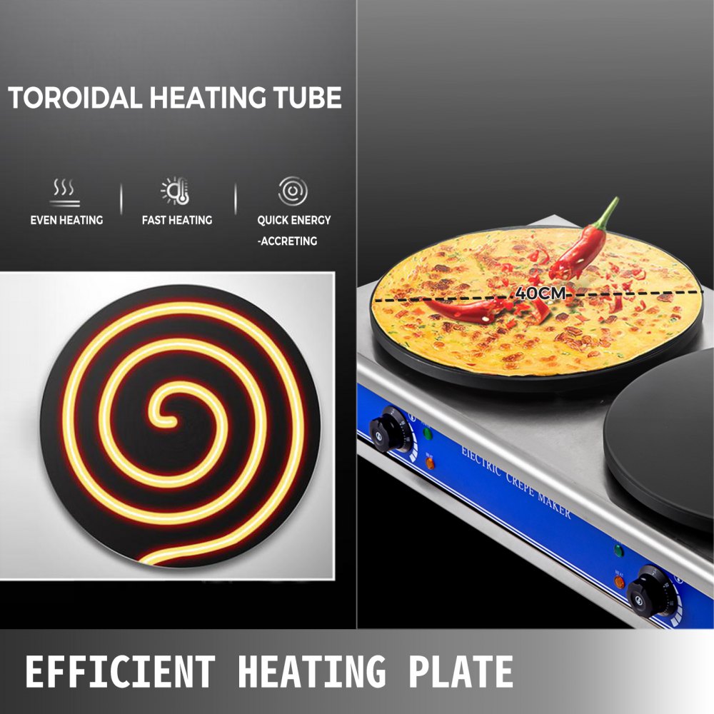 Electric Crepe Maker 2 Heads Breakfast Cooker Making Dessert Grill Plate Machine