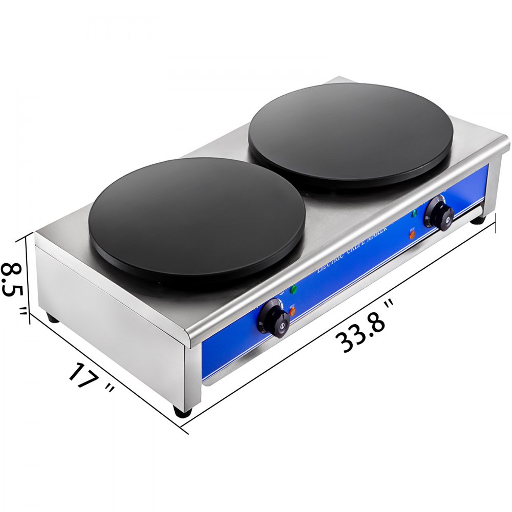 Electric Crepe Maker 2 Heads Breakfast Cooker Making Dessert Grill Plate Machine