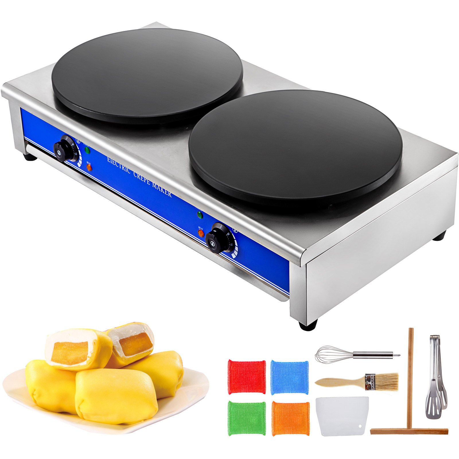 Electric Crepe Maker 2 Heads Breakfast Cooker Making Dessert Grill Plate Machine