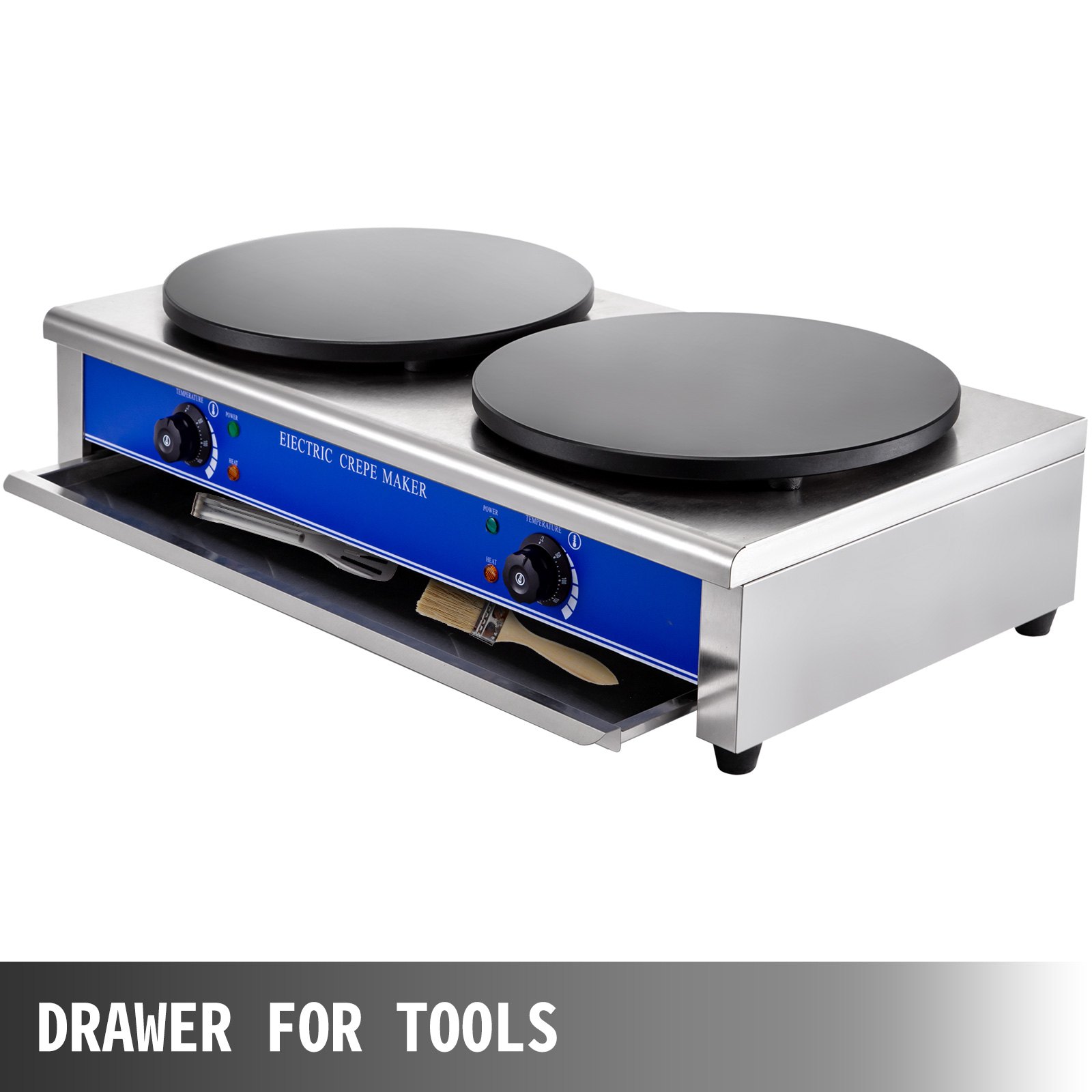 Electric Crepe Maker 2 Heads Breakfast Cooker Making Dessert Grill Plate Machine